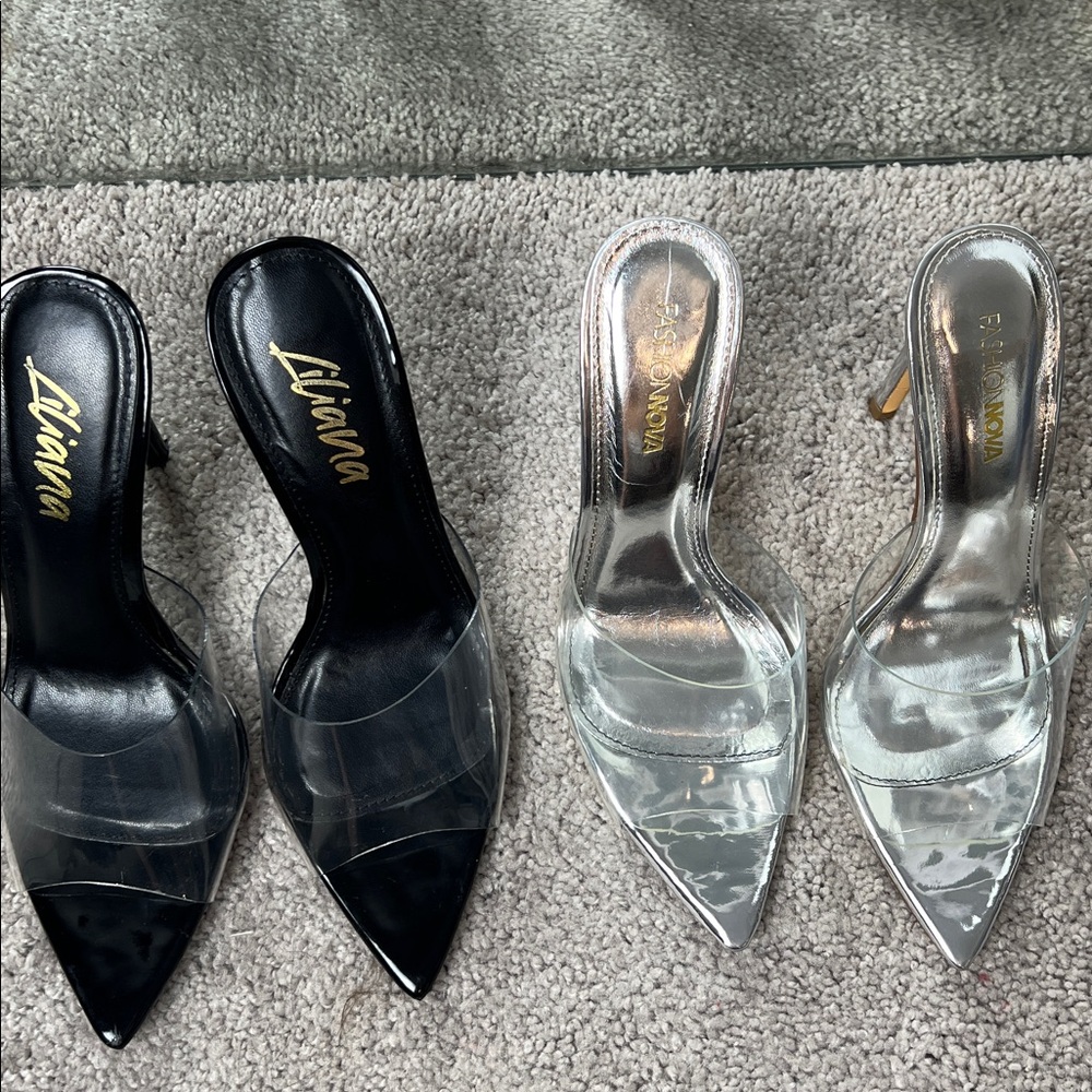 Women's Black and Silver Heels - Picture 2 of 5